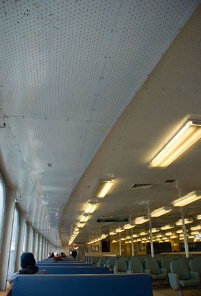 The interior of a Washington State ferry, heading from Seattle to Bremerton.