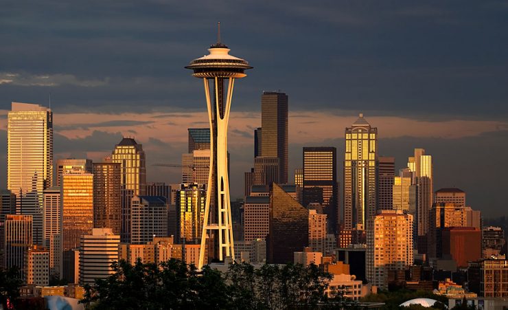 Seattle skyline with warm evening light