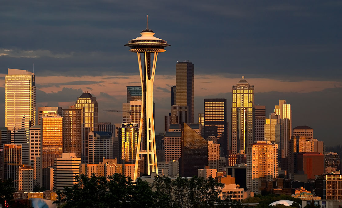 Seattle skyline with warm evening light