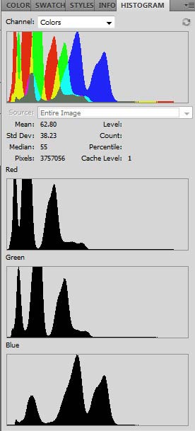 Separate color channel histograms in Photoshop