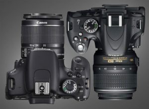 Overhead View of Canon T3i and Nikon D5100