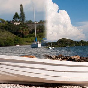 composite image of boat from wide angle and telephoto lenses