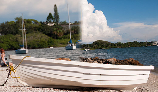 composite image of boat from wide angle and telephoto lenses