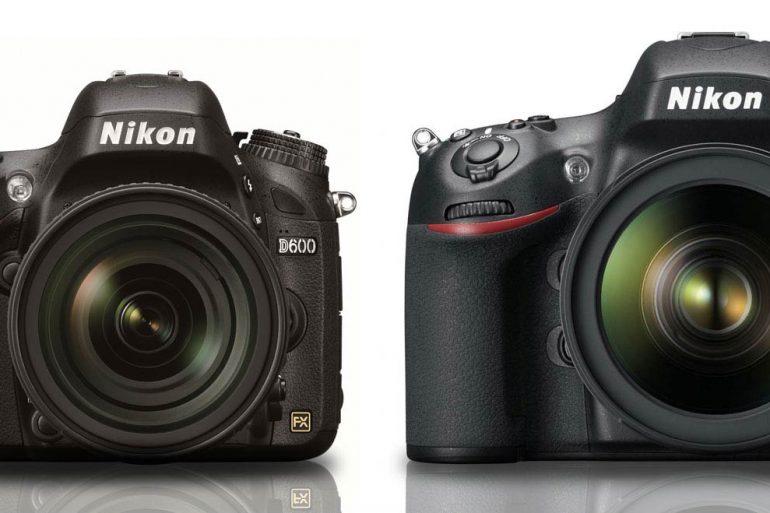 Size comparison of Nikon D600 and Nikon D800.