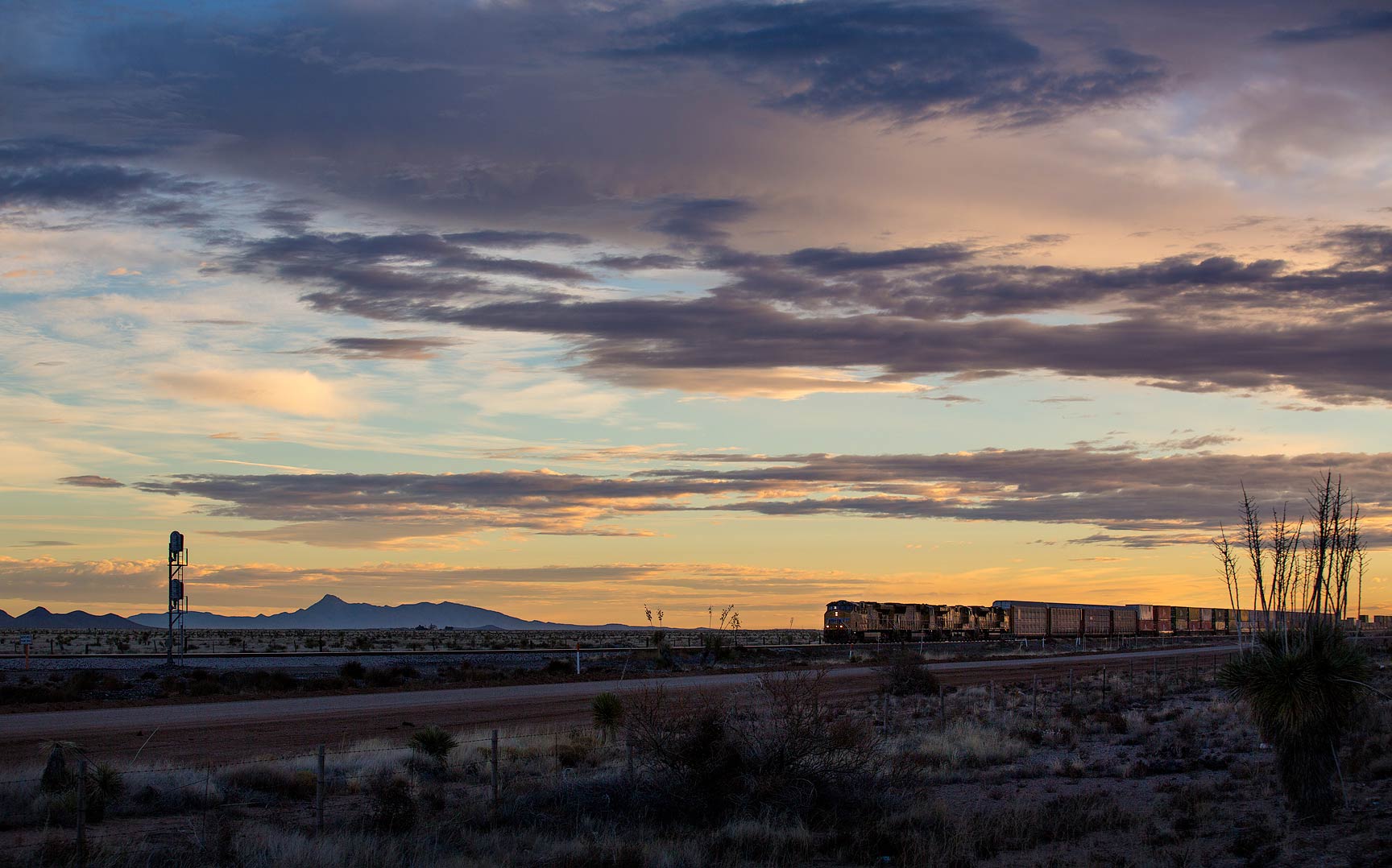 A train at sunrise, New Mexico.