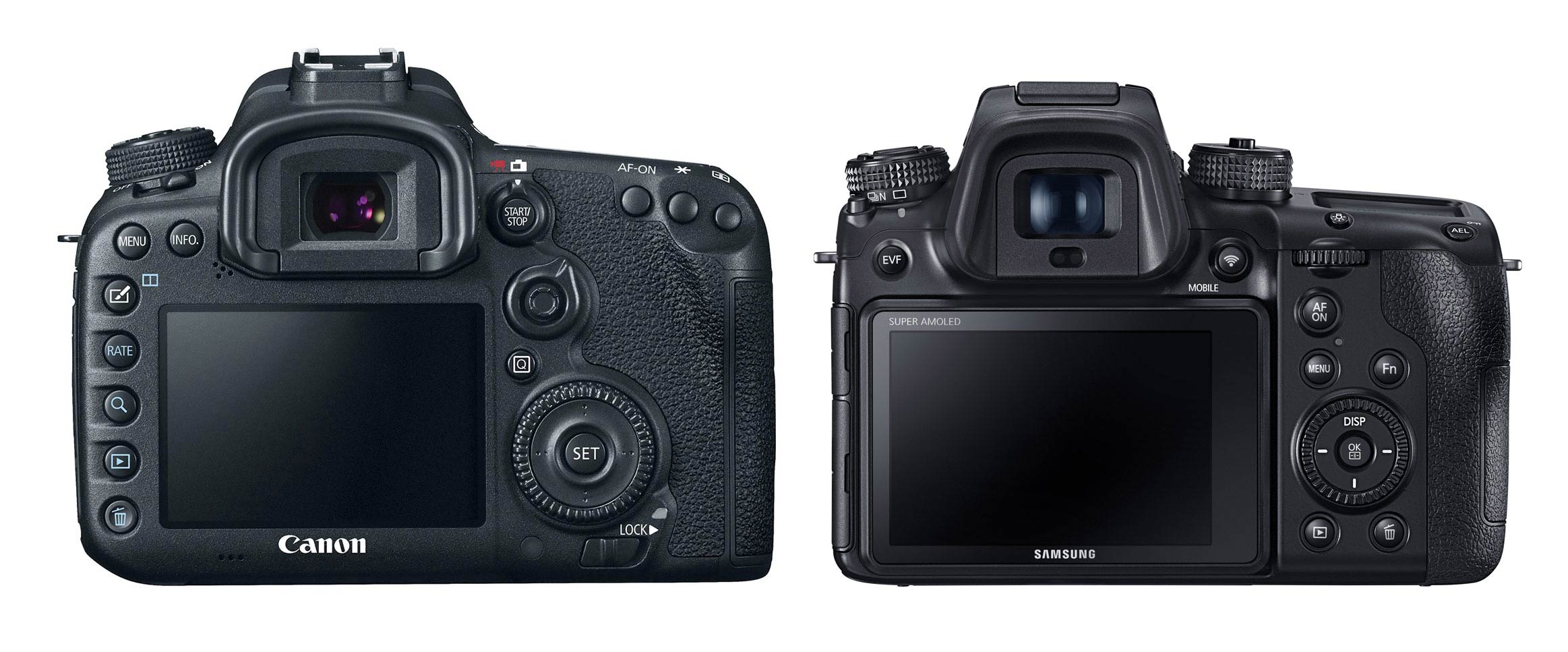 rear view of Canon 7D Mark II and Samsung NX1