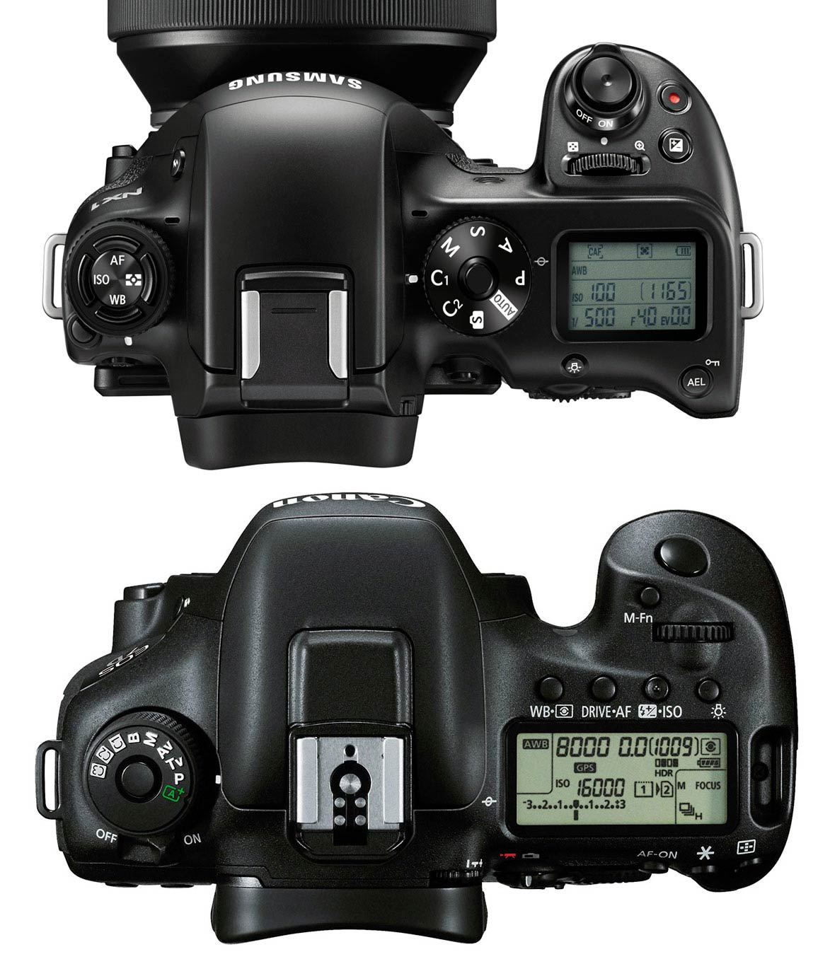 Samsung NX1 and Canon 7D Mark II top view