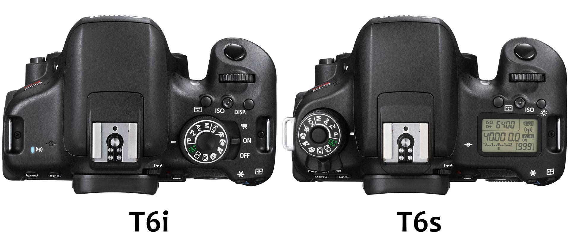 The Canon T6i and T6s top panels.