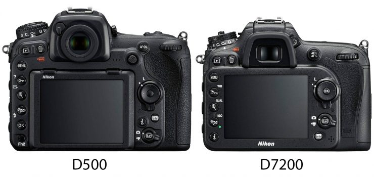 Nikon D500 and D7200, back view