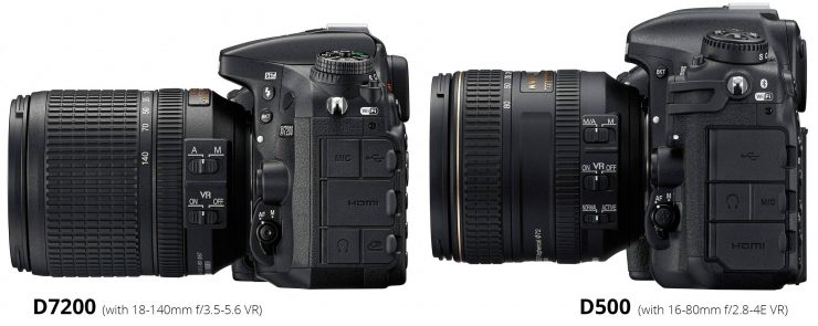 Side view of Nikon D7200 and D500