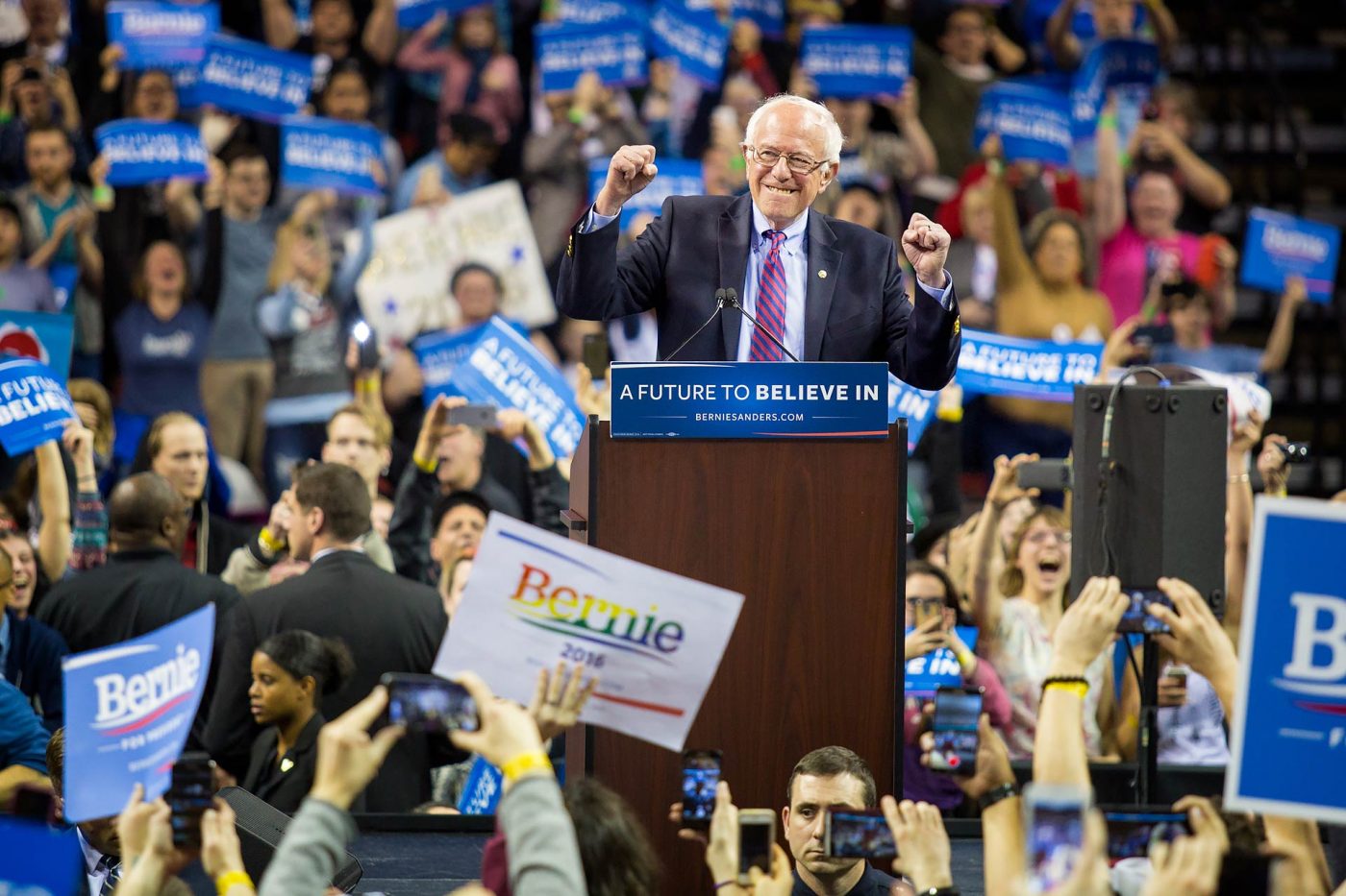 Bernie Sanders at his rally on March 20 at Key Arena in Seattle.