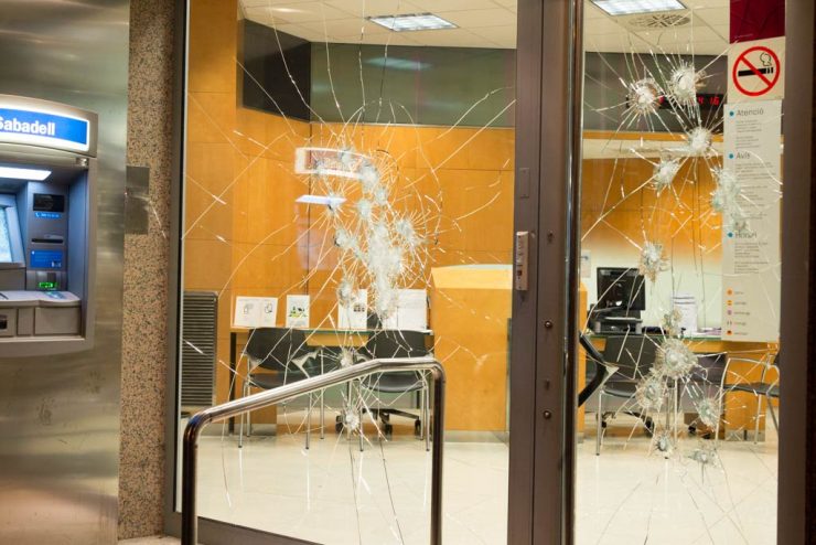 Bank damage that occurred during Wednesday's protests in Barcelona (Photo: Alfred Lopez)