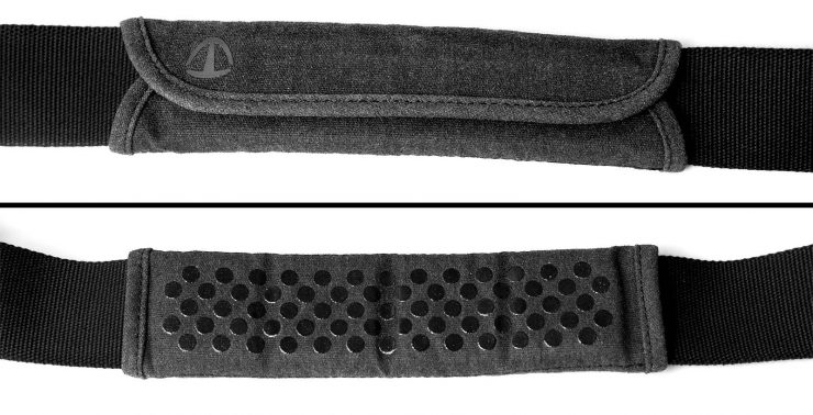 The top and underside of the strap padding.