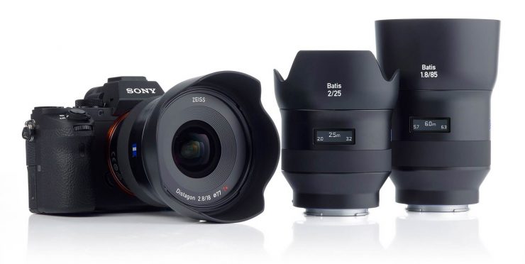 A Sony a7 series camera with the Batis 25 and 85mm lenses. 