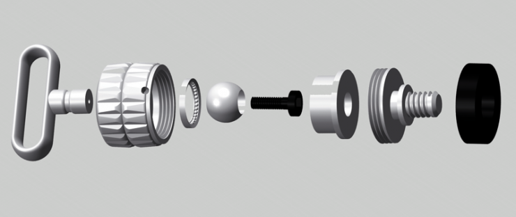 The RotaBall connector, exploded diagram courtesy of Sun-Sniper.