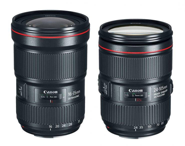 The two new lenses: the Canon 16-35mm f/2.8L III and the 24-105mm f/4L IS II