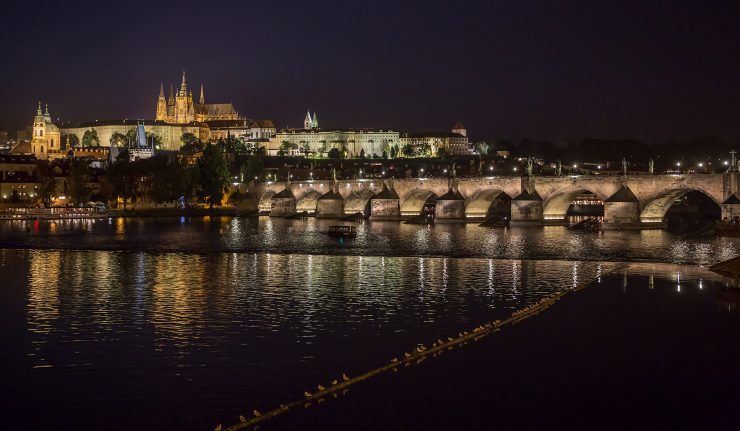 Seagulls, Charles Bridge, and Prague Castle