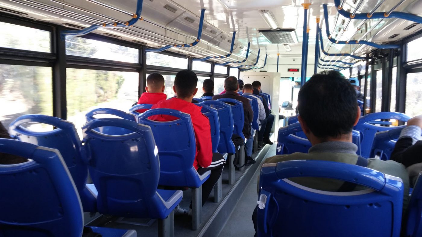 Interior shot of Bus to Tanger Med ferry port in Tangier