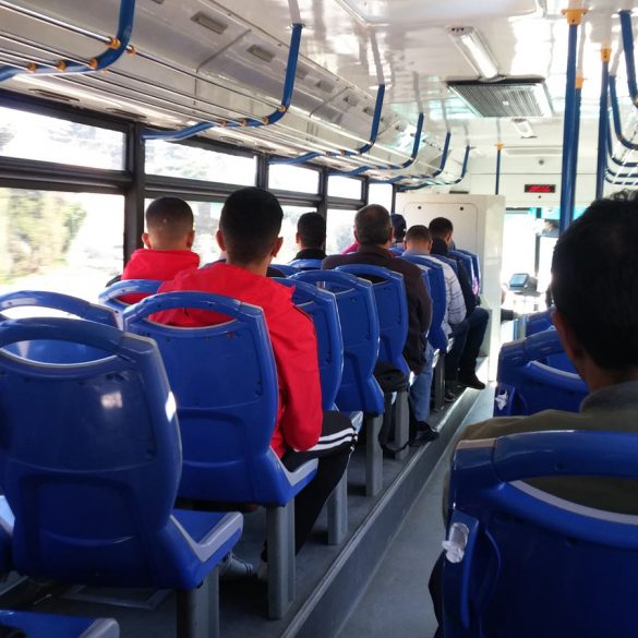 Interior shot of Bus to Tanger Med ferry port in Tangier