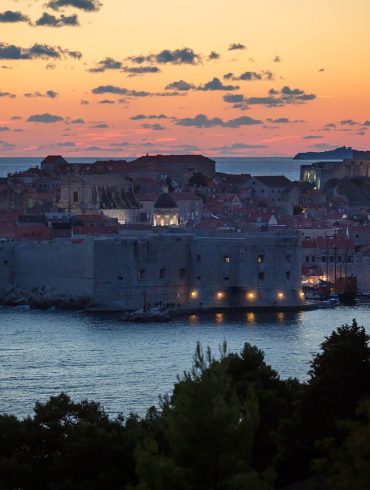 Dubrovnik at sunset from south of the city.