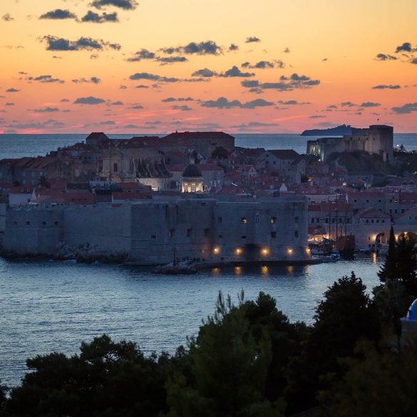 Dubrovnik at sunset from south of the city.