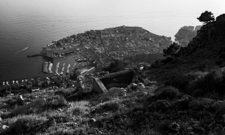 Dubrovnik seen from the hills above the city. A cable car runs to the top of the mountain, but it's a nicer walk.