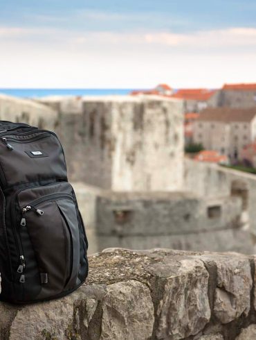 The ThinkTank Shape Shifter on the wall of Dubrovnik, Croatia