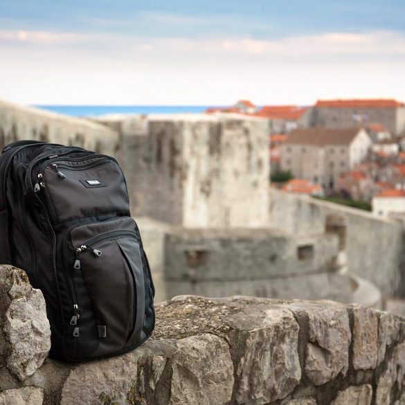 The ThinkTank Shape Shifter on the wall of Dubrovnik, Croatia