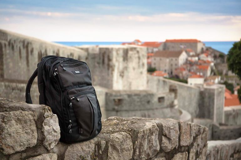 The ThinkTank Shape Shifter on the wall of Dubrovnik, Croatia