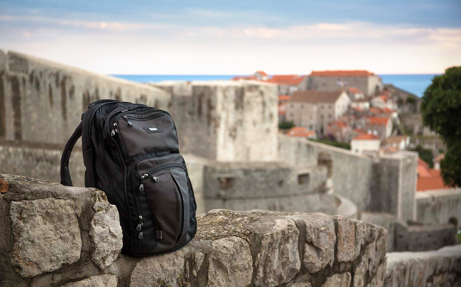 The ThinkTank Shape Shifter on the wall of Dubrovnik, Croatia