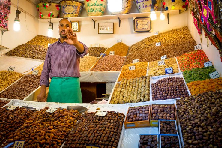 Marrakech dried fruit vendor