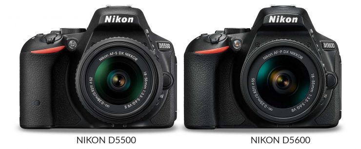 The Nikon D5500 and D5600 side by side, front view