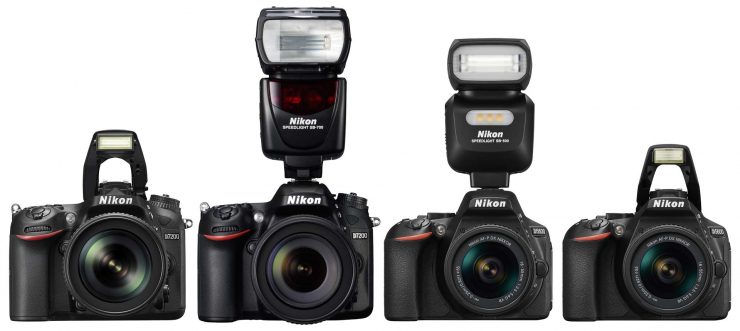 The Nikon D7200 and D5600 with pop up flashes and hot shoe mounted flashes