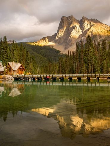 Emerald Lake lodge reflected with mt burgess