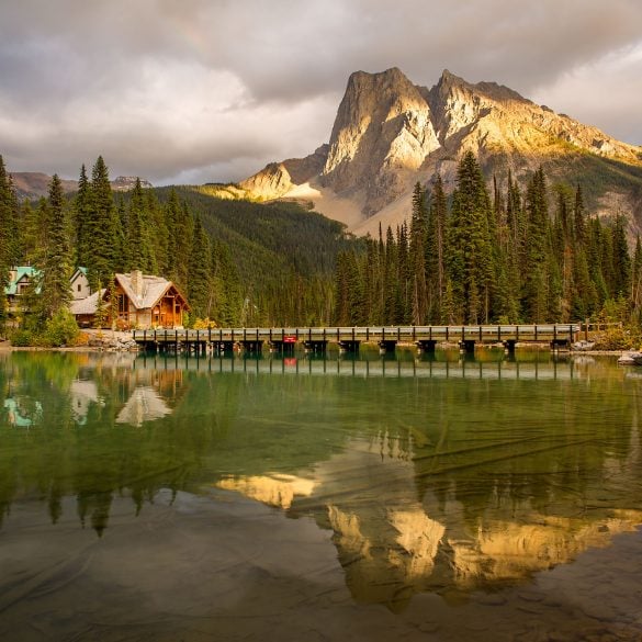 Emerald Lake lodge reflected with mt burgess