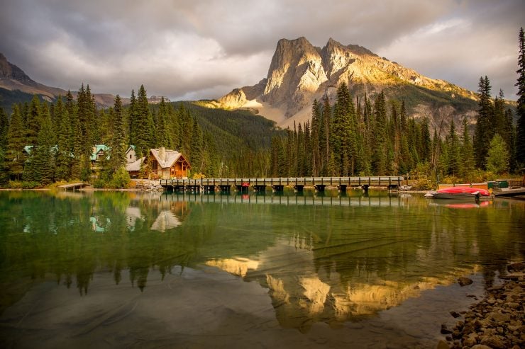 Emerald Lake lodge reflected with mt burgess