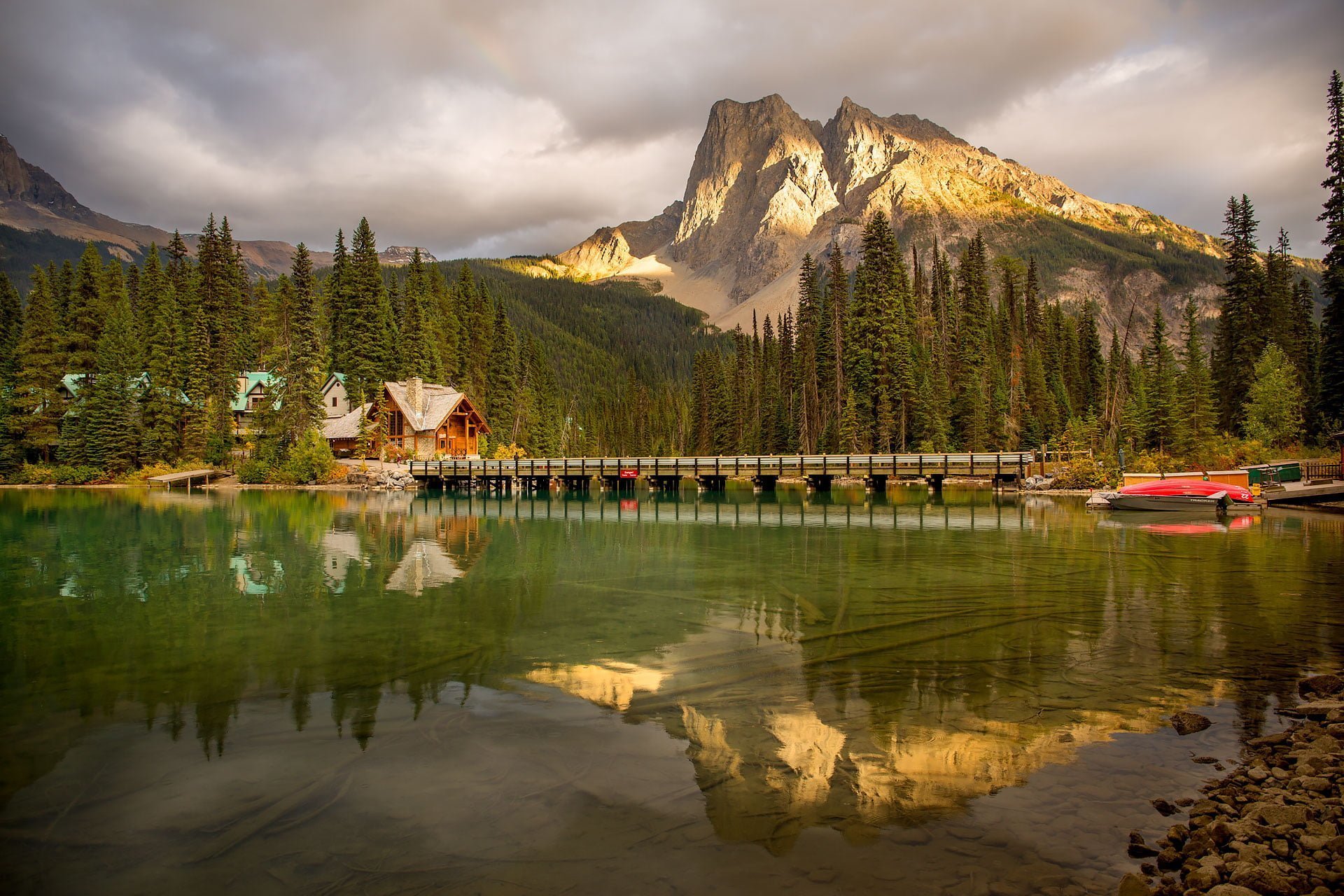 Emerald Lake lodge reflected with mt burgess