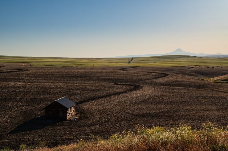 Farmhouse and Mt Jefferson in the background, Oregon