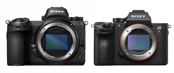 Nikon Z7 and Sony A7RIII with lens mounts visible