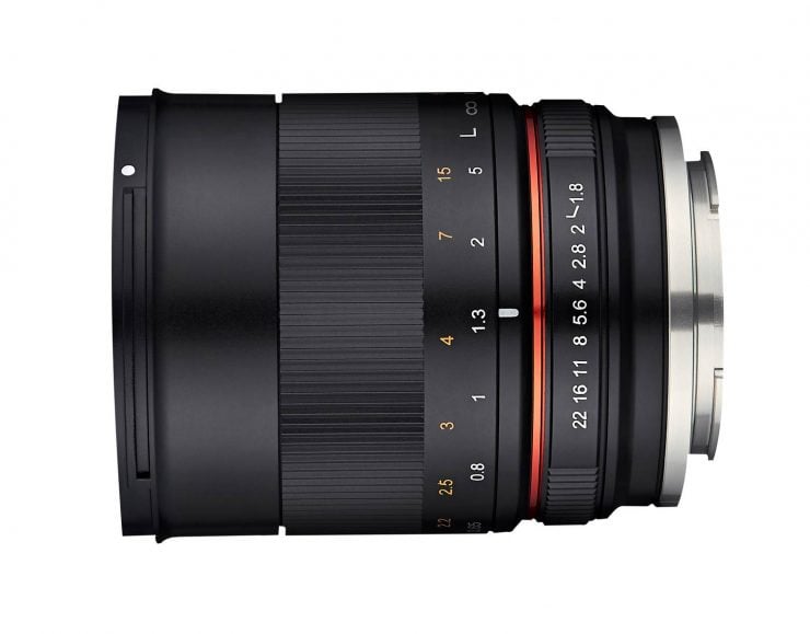 rokinon 85mm f/1.8 lens for APS-C, side view without hood