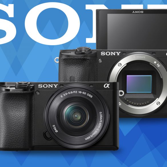 Sony a6600 and a6100 product photos on blue background