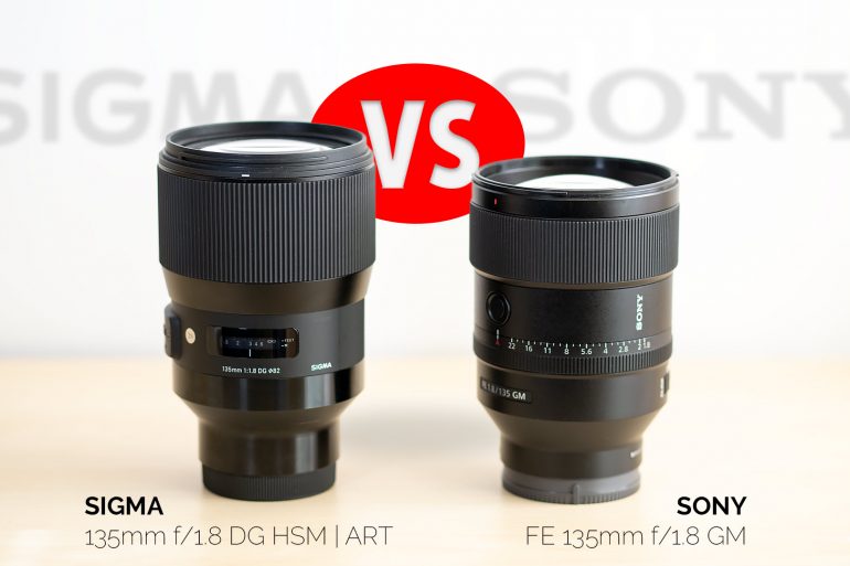 Lede Image of Sigma and Sony 135mm f/1.8 lenses side by side