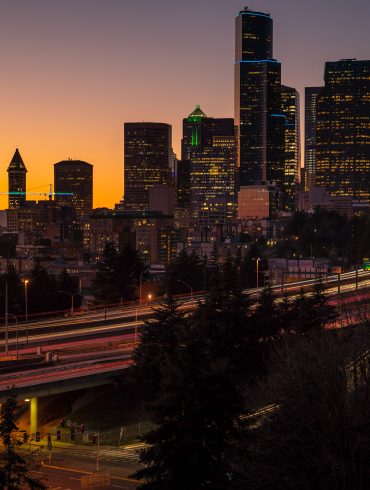 Seattle Skyline at Sunset Long Exposure