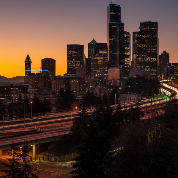 Seattle Skyline at Sunset Long Exposure