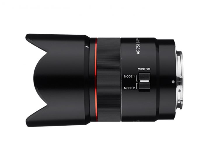 samyang AF 75mm F1.8 FE side view